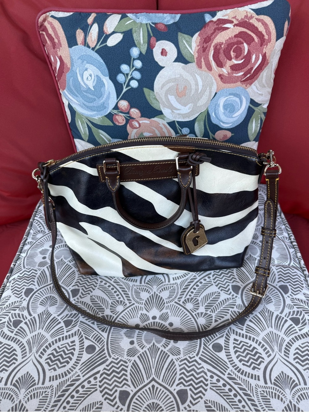 Dooney Bourke Brown Exotic Zebra Safari Florentine Vacchetta Leather Satchel